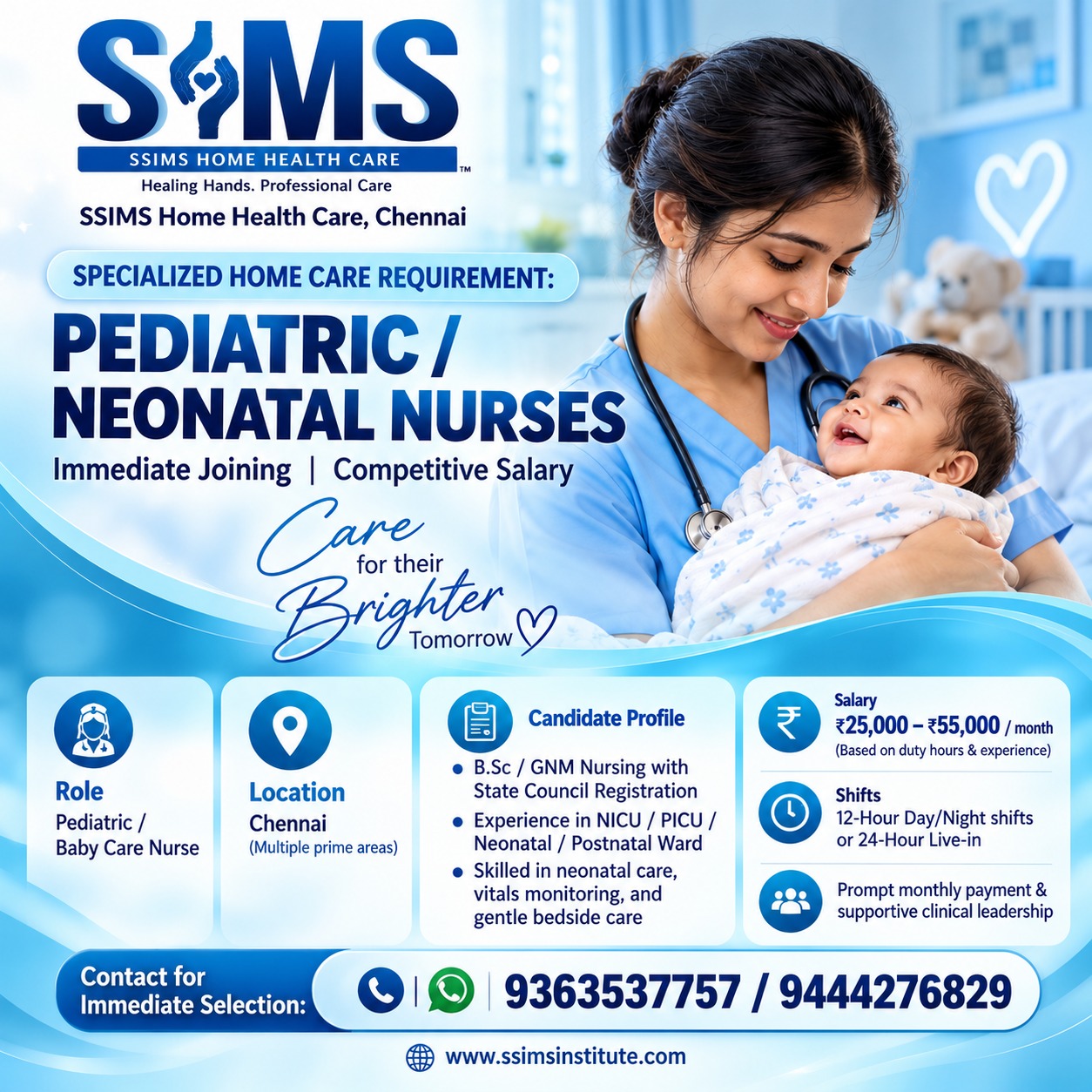 Pediatric & Neonatal Home Care Nurse Jobs in Chennai – NICU / PICU Experienced, ₹25,000 to ₹55,000 — job poster
